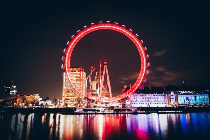 London Eye lit up in red