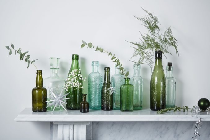 Bottles on a fireplace