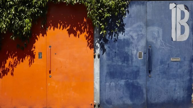 A orange and blue door
