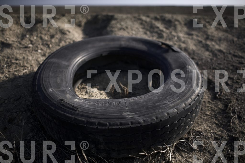 Abandoned truck tyre, California