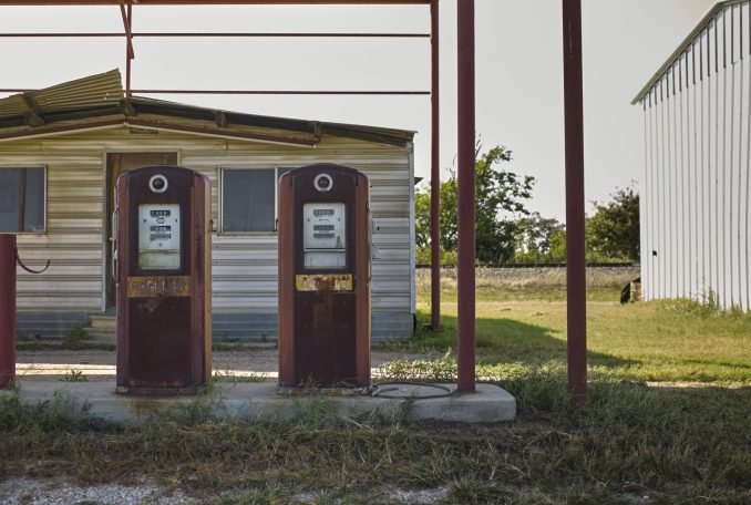 Gas pumps, disused filling station