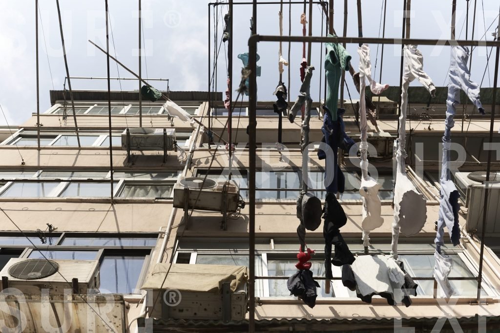 Hanging laundry. apartments, Hongkou, China