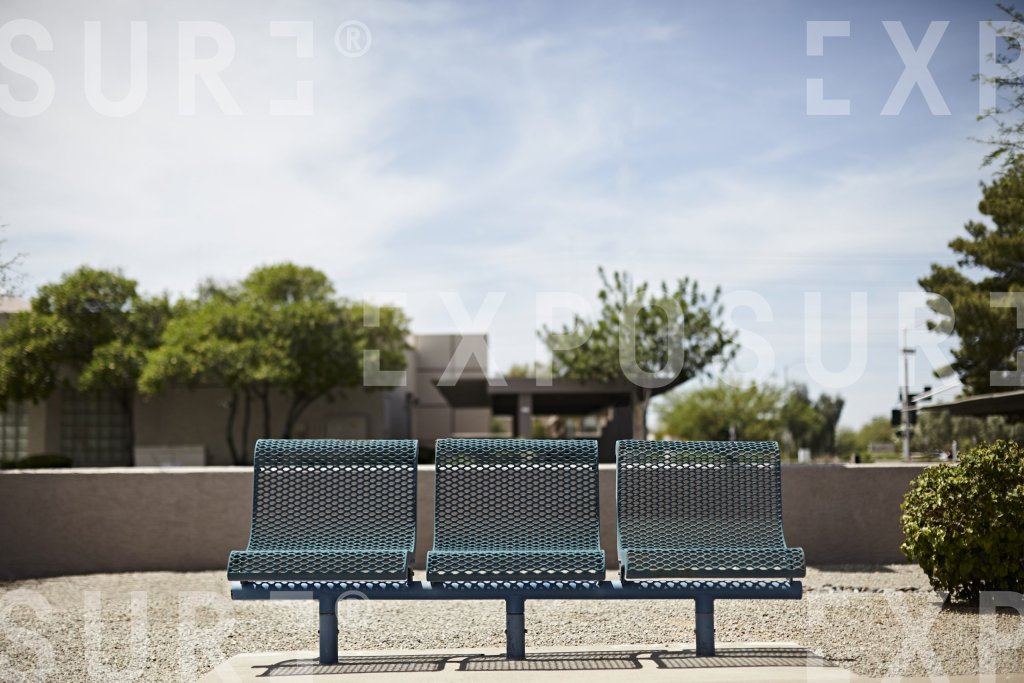 Arizona, green metal bench seats