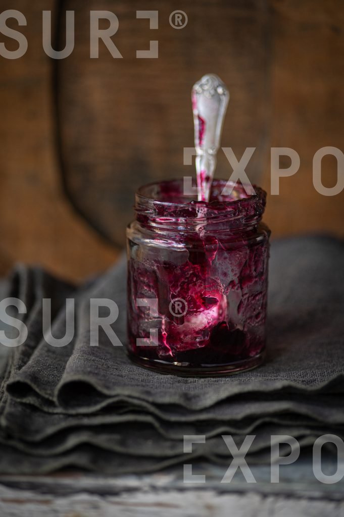 Empty jar of blueberry jam