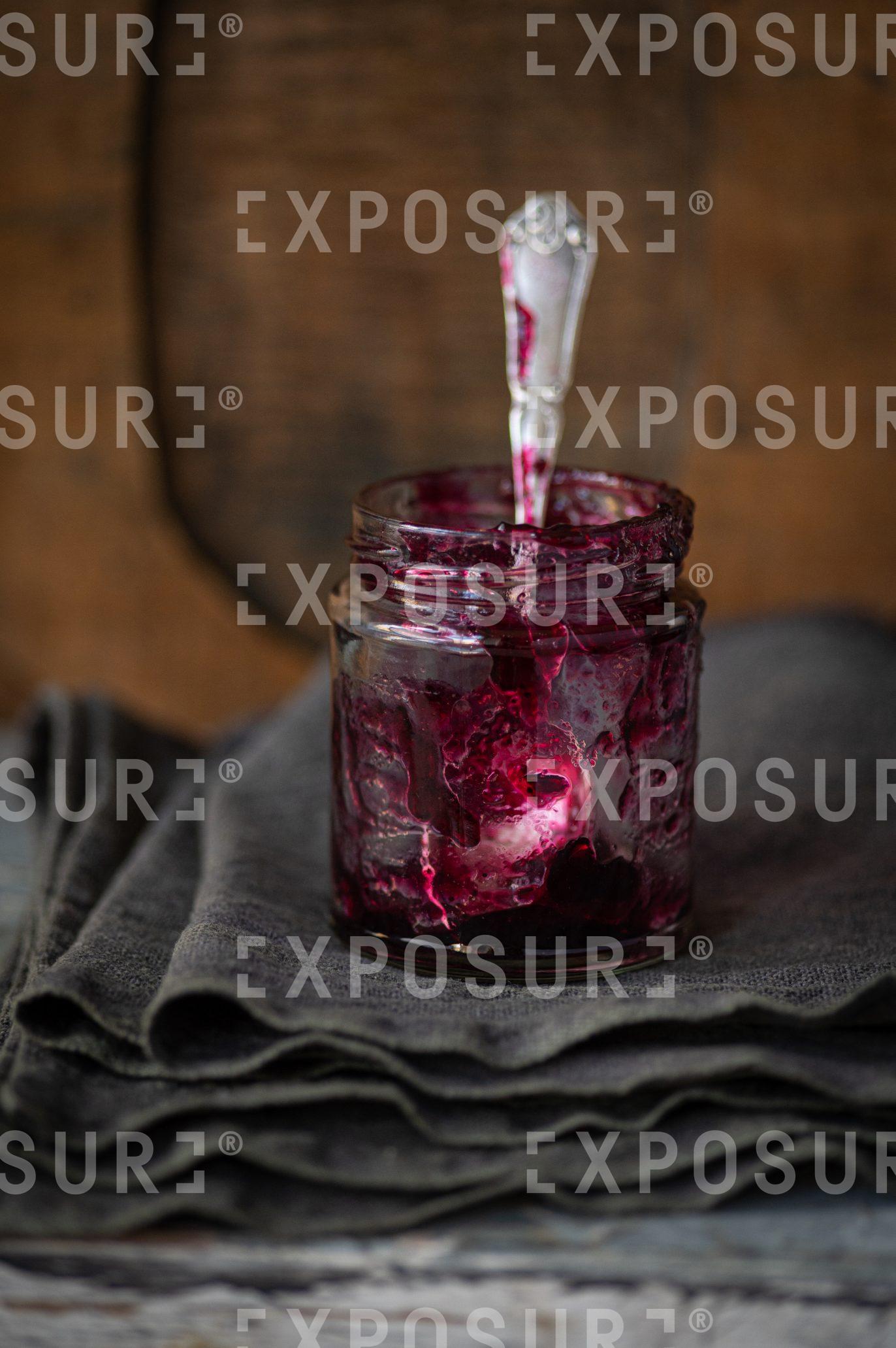 Empty jar of blueberry jam
