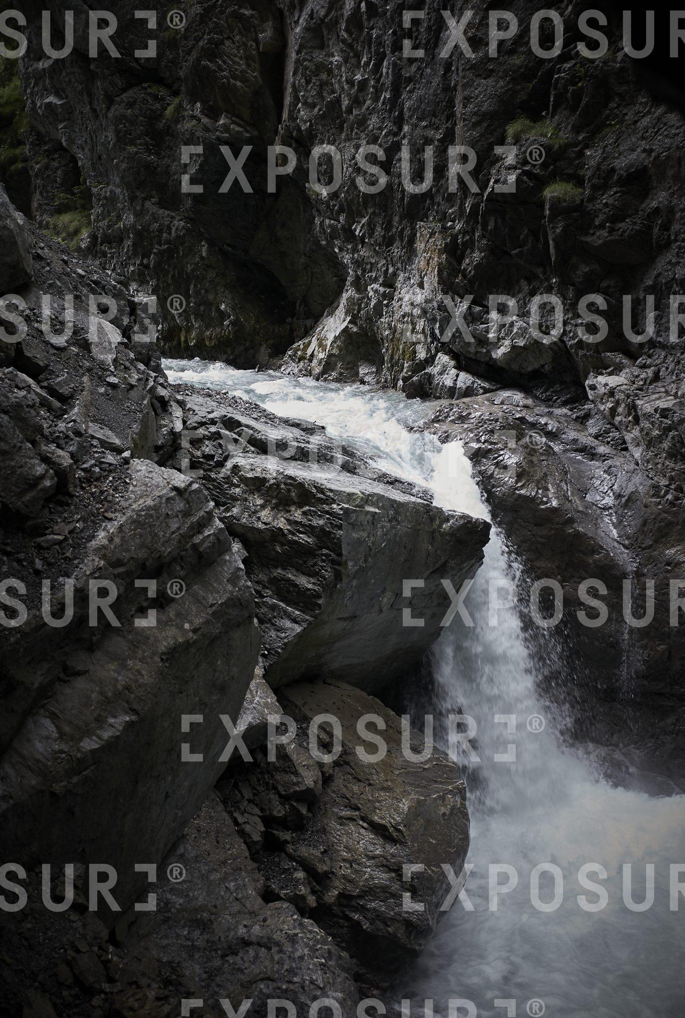 Water cascading in a canyon
