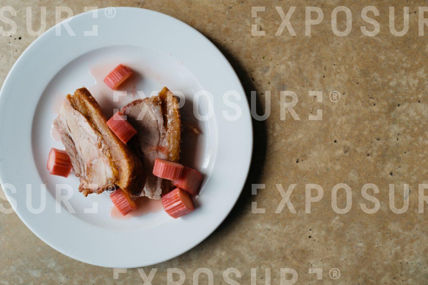 Pork belly with rhubarb