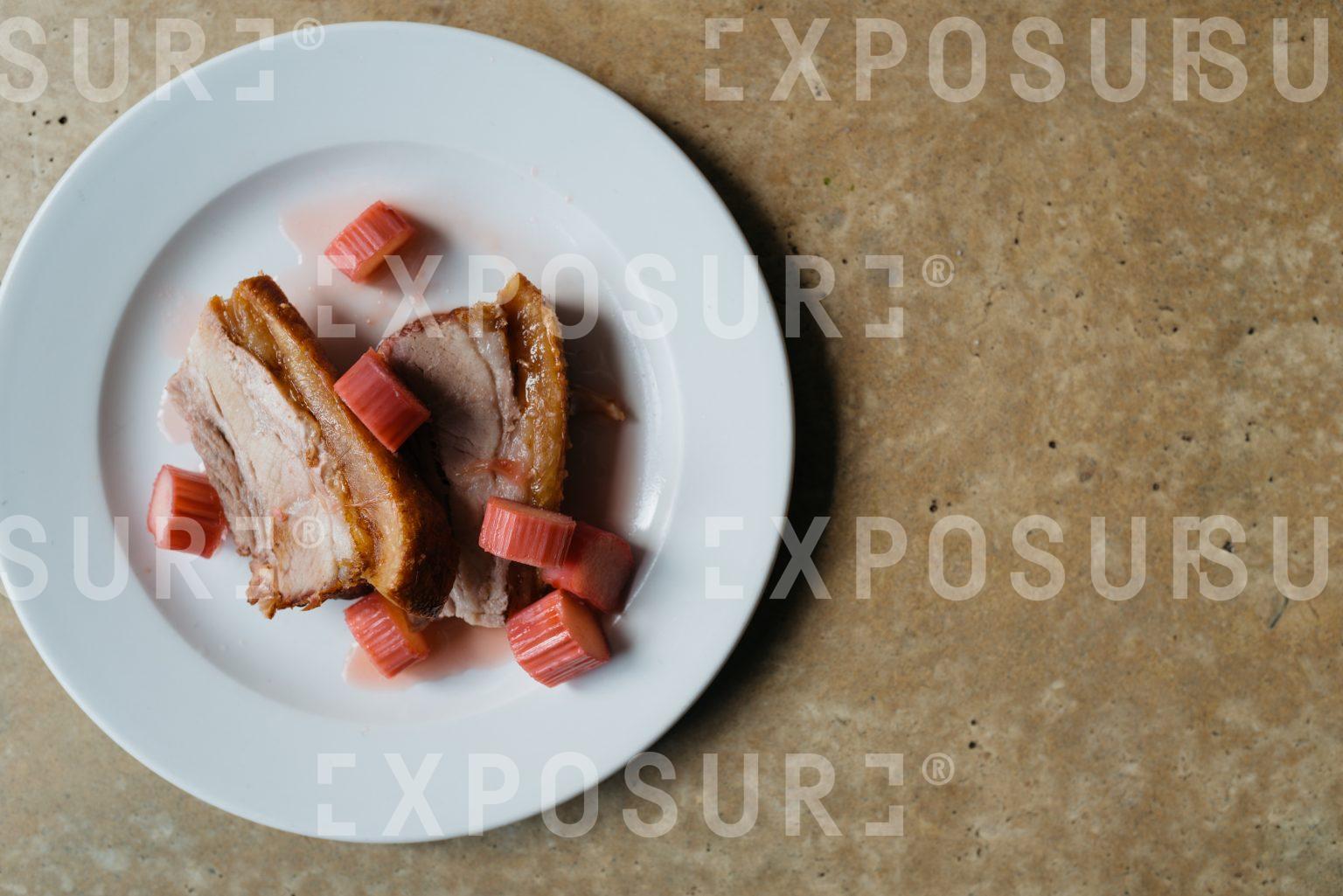Pork belly with rhubarb