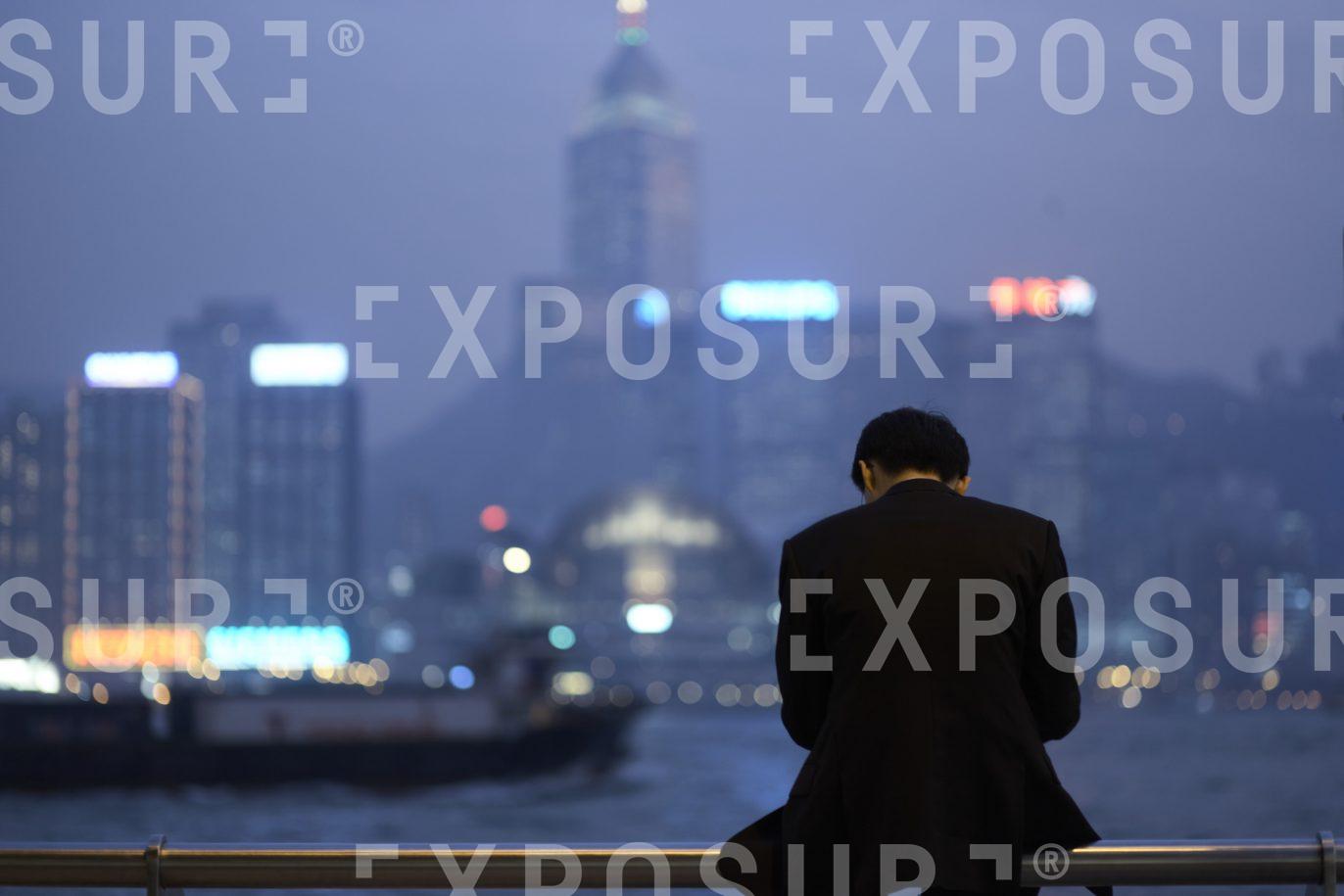 Businessman, Hong Kong harbour