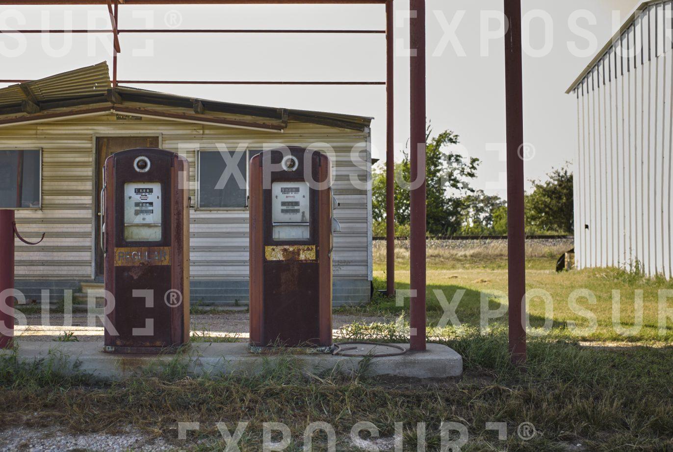 Gas pumps, disused filling station