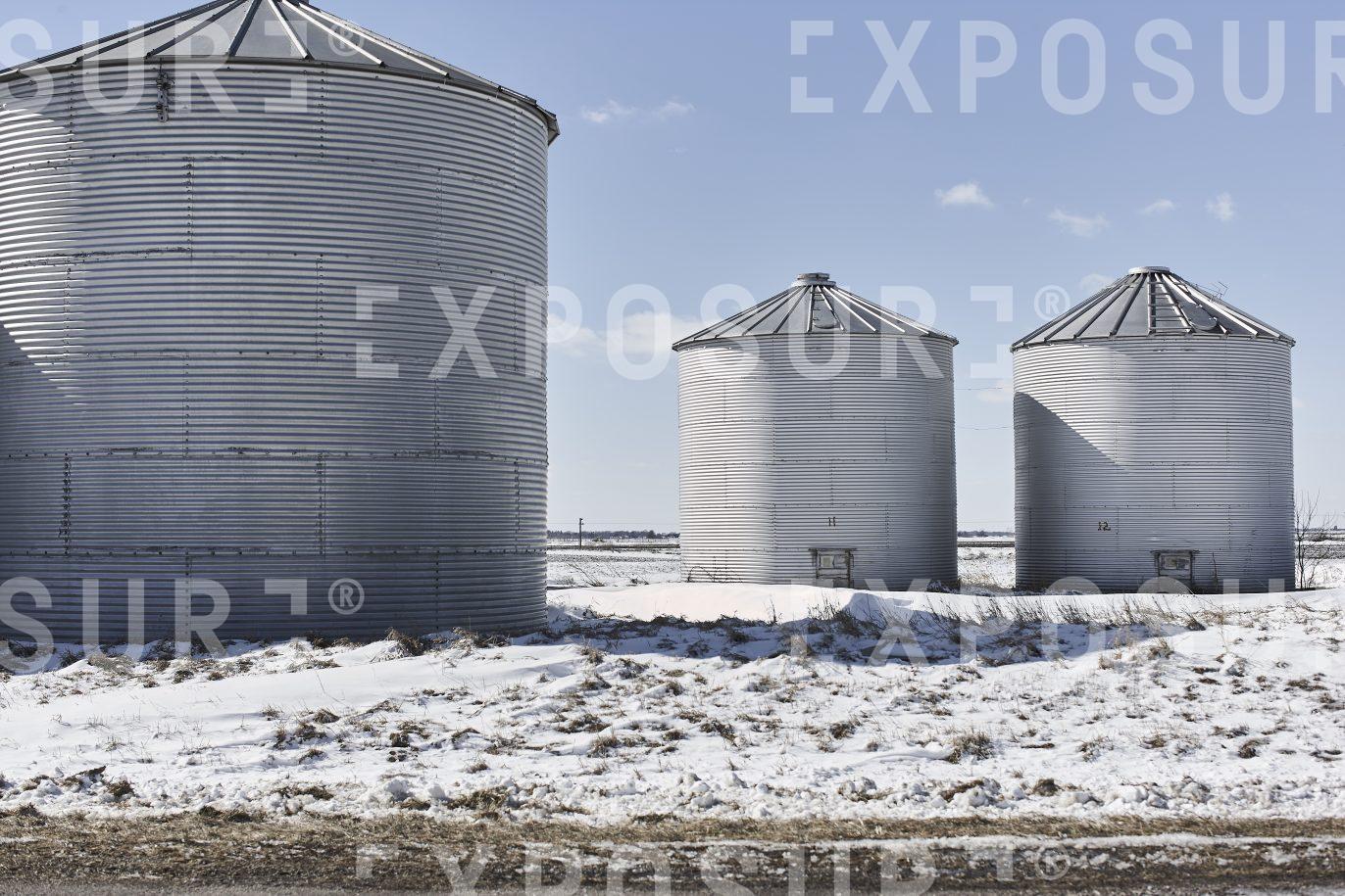 Wintertime grain silos, Midwest