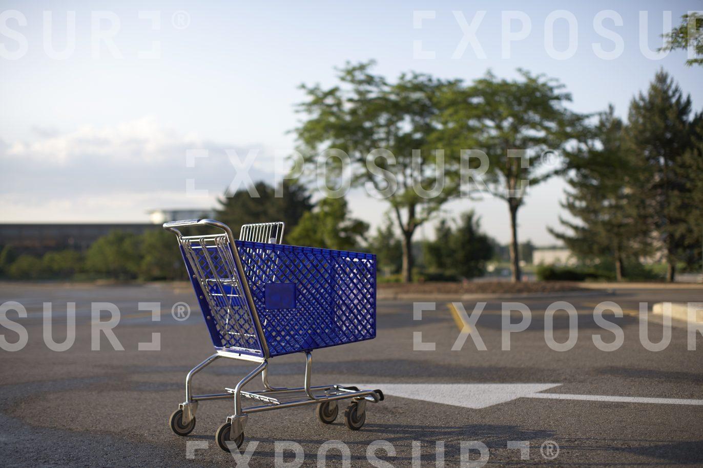 Shopping cart, deserted lot, Detroit
