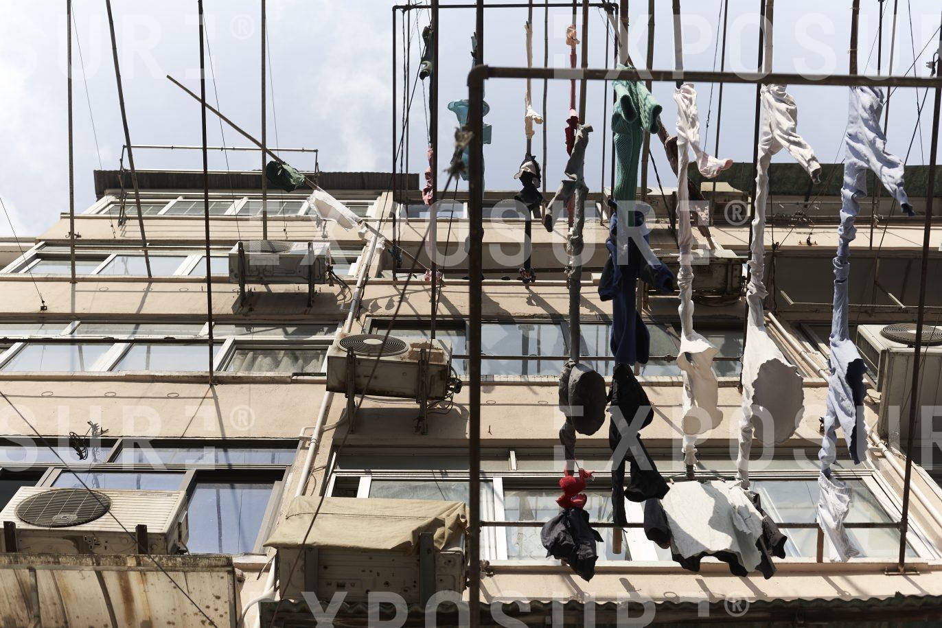 Hanging laundry. apartments, Hongkou, China