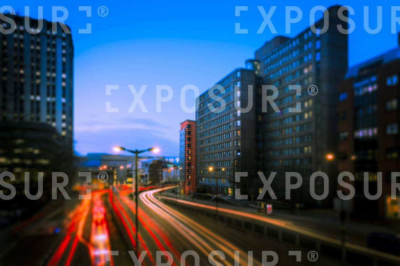 Elevated View Of City Centre Roads At  Evening Rush Hour ll