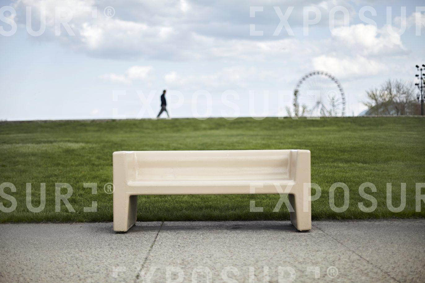 Illinois, man, empty concrete bench
