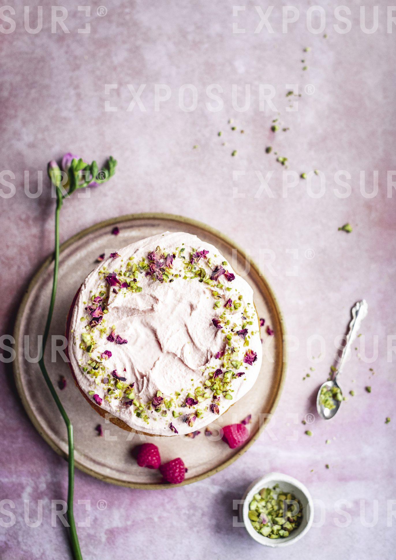 Raspberry, Pistachio & Rose Cake