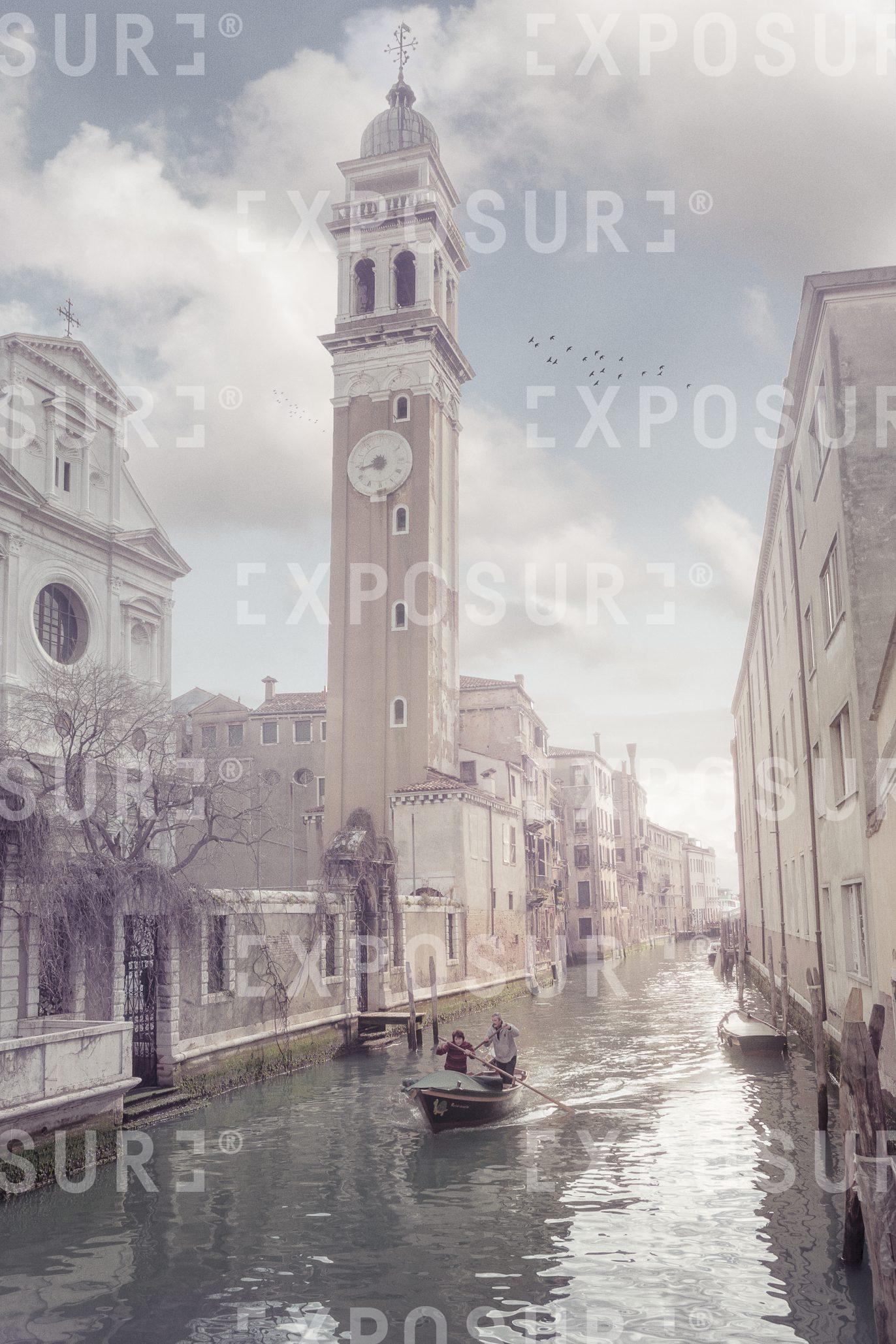 Couple Rowing To Morning Market Under San Giorgio degli Greci