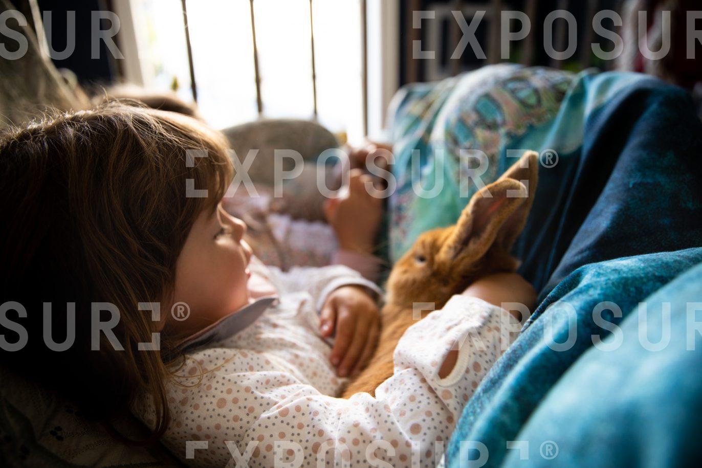 Children with rabbit