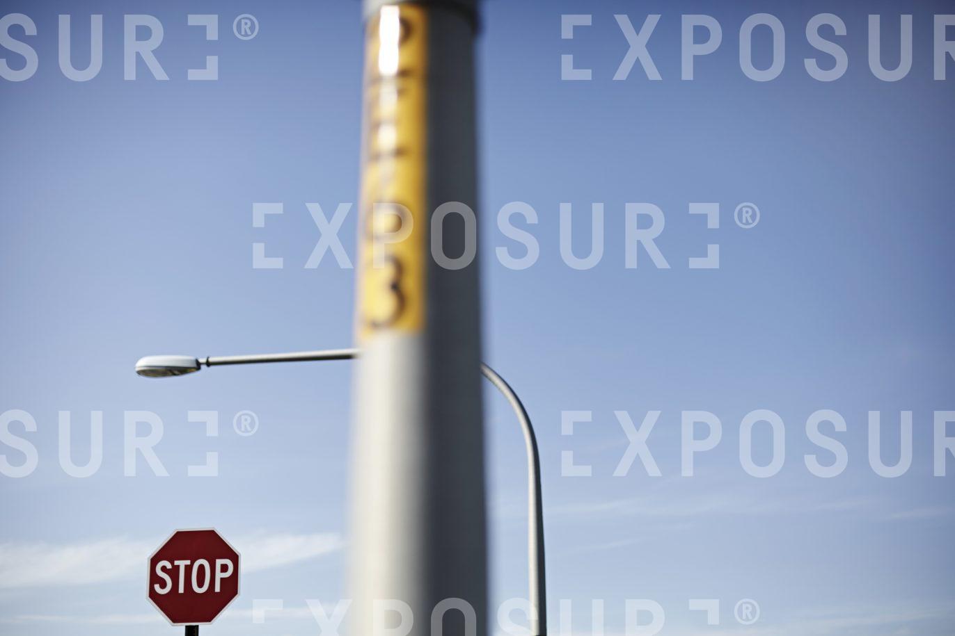 Illinois, stop sign and lampposts